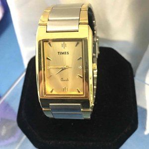 Times Gold-Plated / Stainless Steel Square Face Analog Watch